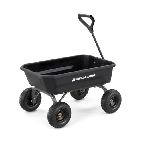 Gorilla Carts Heavy-Duty Dump Cart, Patented Quick-Release Dumping, Steel Frame, 600 lb Capacity, No-Flat 10-Inch Tires, Utility Wagon for Garden, Yard, Beach