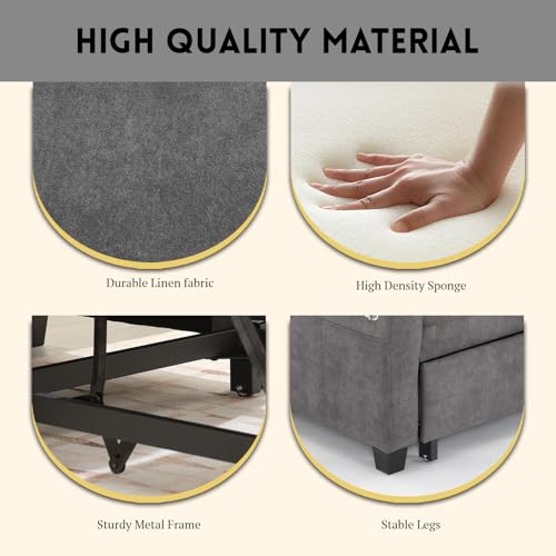 3 in 1 Convertible Sleeper Chair Bed,Pull Out Chair Sleeper with USB Ports and Cup Holders,Sleeper Sofa Bed Chair with Adjustable Backrest for Living Room (Blue, Sleeper Chair)