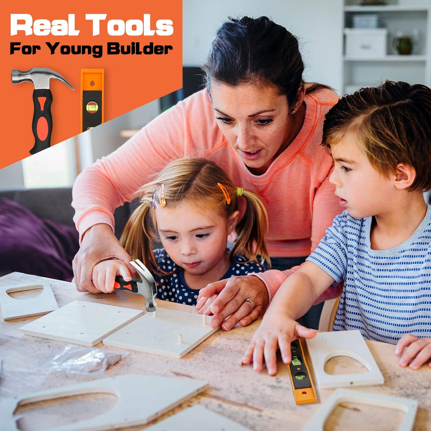 INCLY 95 PCS Kid Real Tool Set, Boy Builder Small Real Hand Tools Kit Construction Learning Accessories Hammer Screwdriver for Home DIY Woodworking Play,Come with Tool Belt & Bag