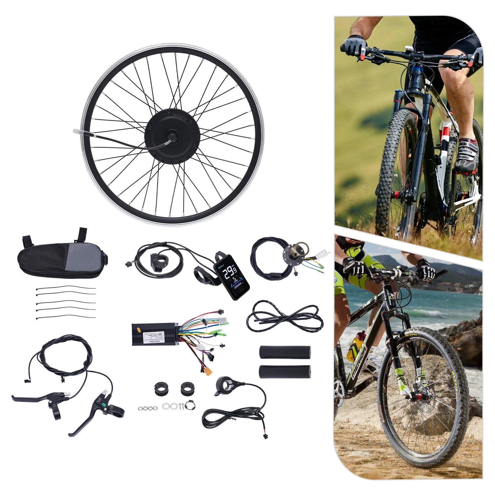 OUKANING 24" E Bike Electric Bicycle Motor Conversion Kit Front Wheel Hub Motor E Bike Cycling LCD 36V 500W