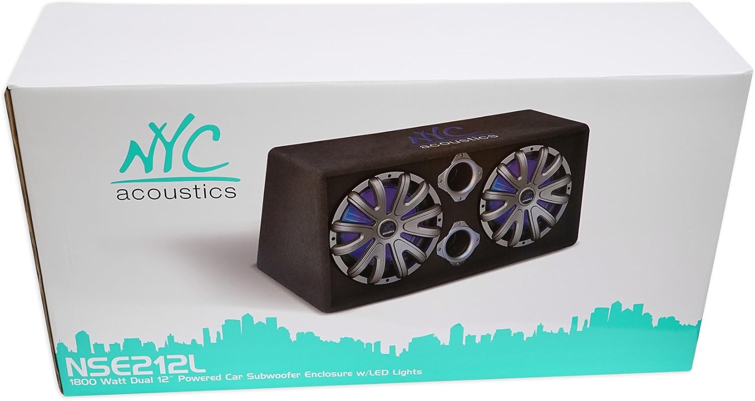 NYC ACOUSTICS NSE212L Dual 12" 1800w Powered Car Subwoofer System+LED+Wire Kit