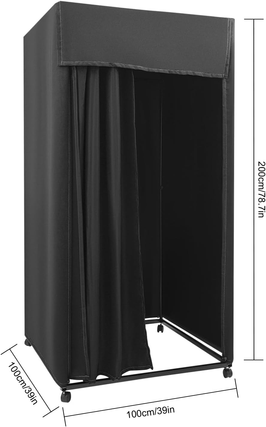 Fitting Room, Portable Dressing Room w/Shading Curtain&Vientiane Wheel&Hook Up, Movable Fitting Room for Beach, Campsites, Model Show, Shopping Mall, Office, Store