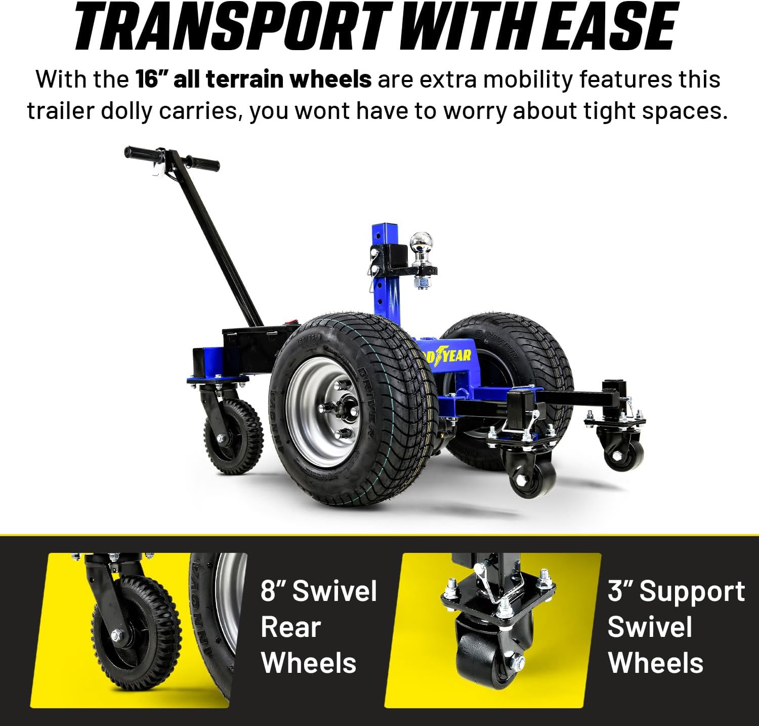 Goodyear Electric Trailer Dolly Super-Duty 7500lbs Max Trailer Weight, 5500lbs for Boats, 1100lbs Tongue Weight, All-Terrain Wheels Ideal for RVs, Toy Haulers, Car Trailers, and Campers