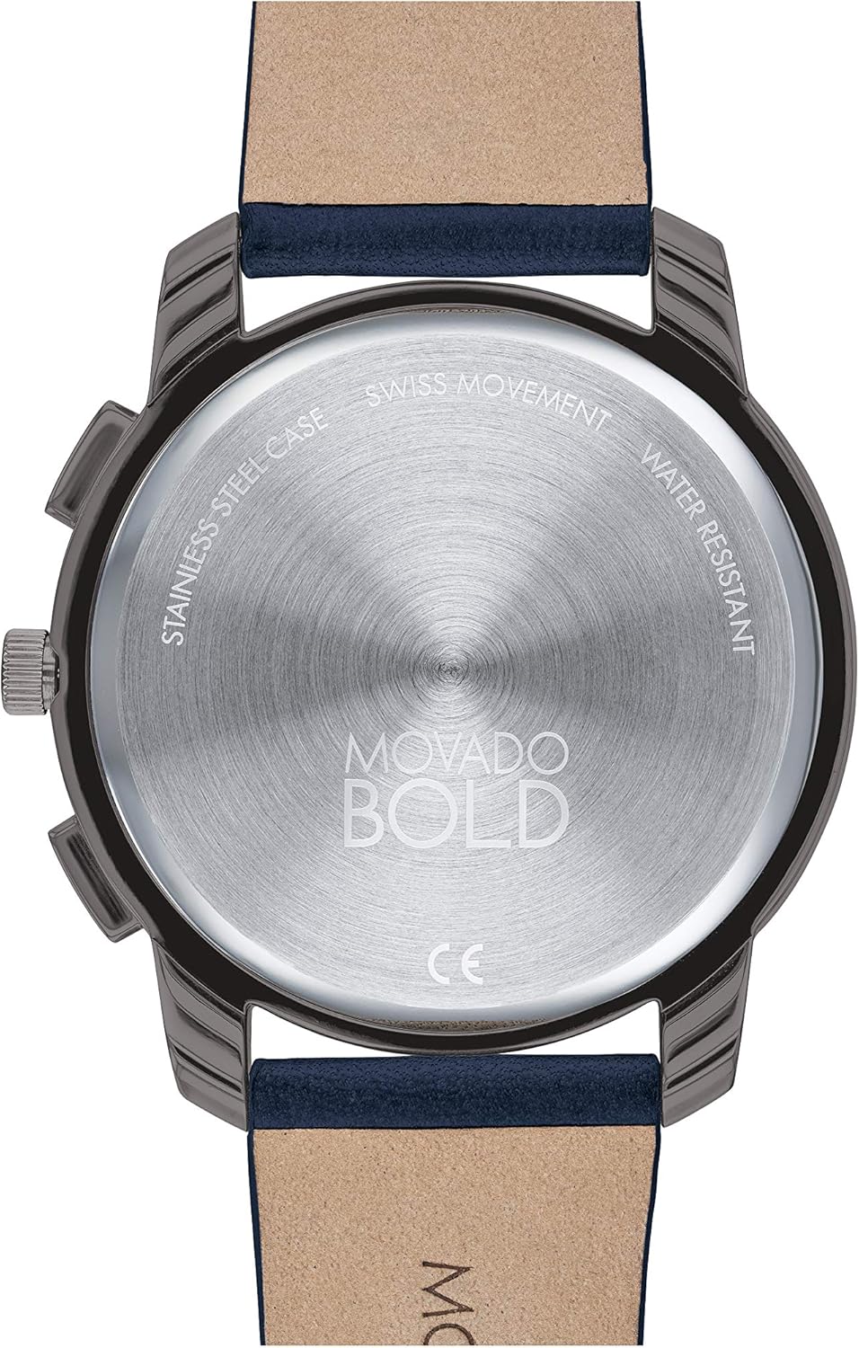 Movado Bold Thin Men's Swiss Qtz Chrono Stainless Steel and Leather Strap Casual Watch, Color: Navy (Model: 3600720)