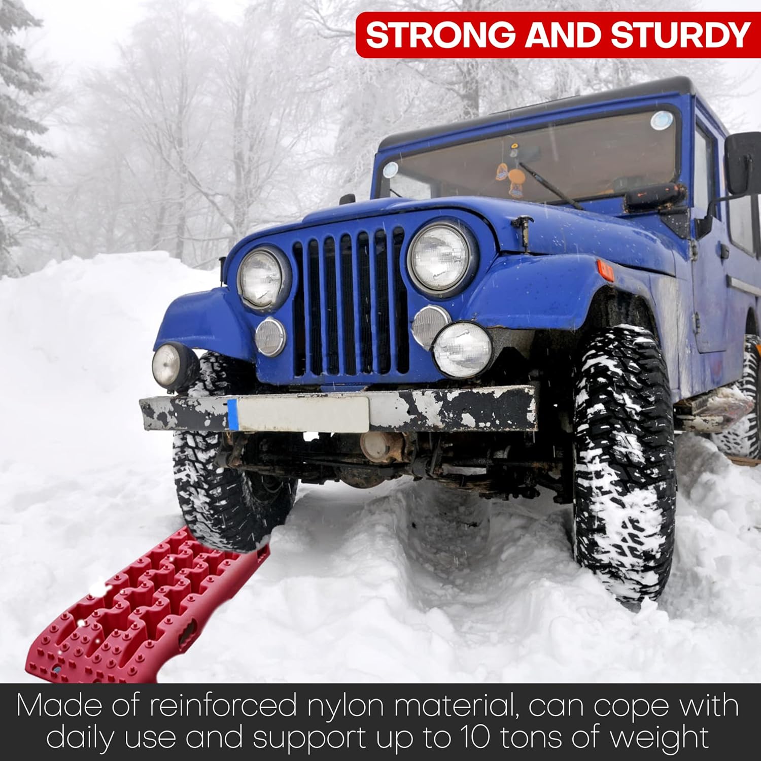 YIYITOOLS Recovery Traction Tracks 2 Piece, Tire Traction Mats for Off Road Mud Sand Snow, 4WD Tire Ladder Lift Mat for Cars Trucks SUVs Vehicle Extraction, Red