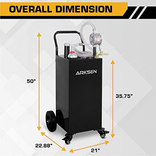 ARKSEN 30 Gallon Portable Gas Caddy Fuel Storage Tank Large Gasoline Diesel Can Hand Siphon Pump with Rolling Flat-Free Solid Rubber Wheels for Boat, ATV, Car, Motorcycle - Black