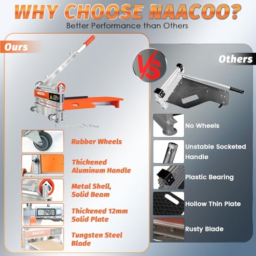 Heavy Duty Laminate/Vinyl Floor Cutter, NAACOO 13” Vinyl Plank Cutter with Wheel – Just 1 Step Meet Angle&Length Cutting, Flooring Tools - Cuts Laminate Floor, Engineer Wood, LVP/T, VCT, SPC, WPC