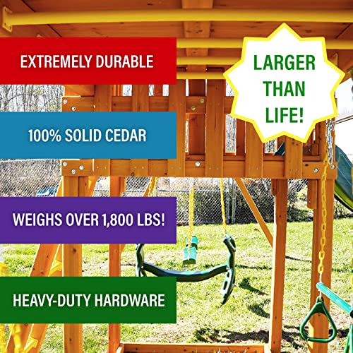 Fantasy Tree House Solid Cedar Wood Swing Set | Jungle Gym with Built-in Tree House, Clubhouse, Wave Slide, Spiral Slide and Accessories | Easy Assembly, Pre-Assembled Components | Kids Playhouse #2