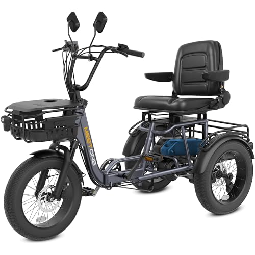 Breeze Folding Electric Tricycle for Adults, 1000W 48V 15AH, 18''×4'' Fat Tire Electric Trike, 20MPH 80Miles E-trike, 3 Wheel Electric Bike, Reverse & Parking, 450lbs Load (with Upgraded Parts)