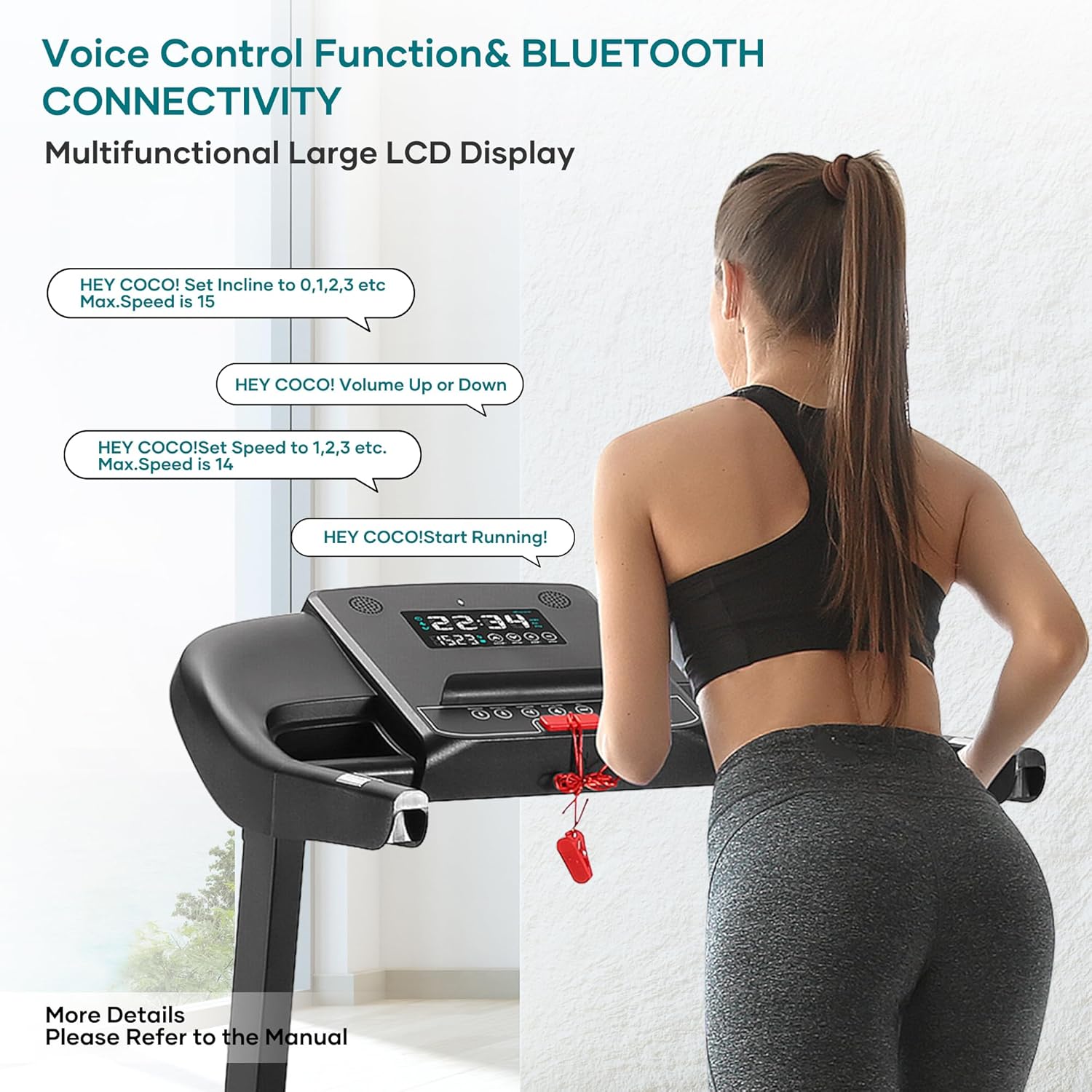 Treadmill with 15% Auto Incline 17.5'' Foldable Treadmill with Bluetooth Speaker Control Treadmill with Incline 5 Pre-Set Training Programs LCD Monitor 8.5 MPH Treadmills for Home Office Gym Use