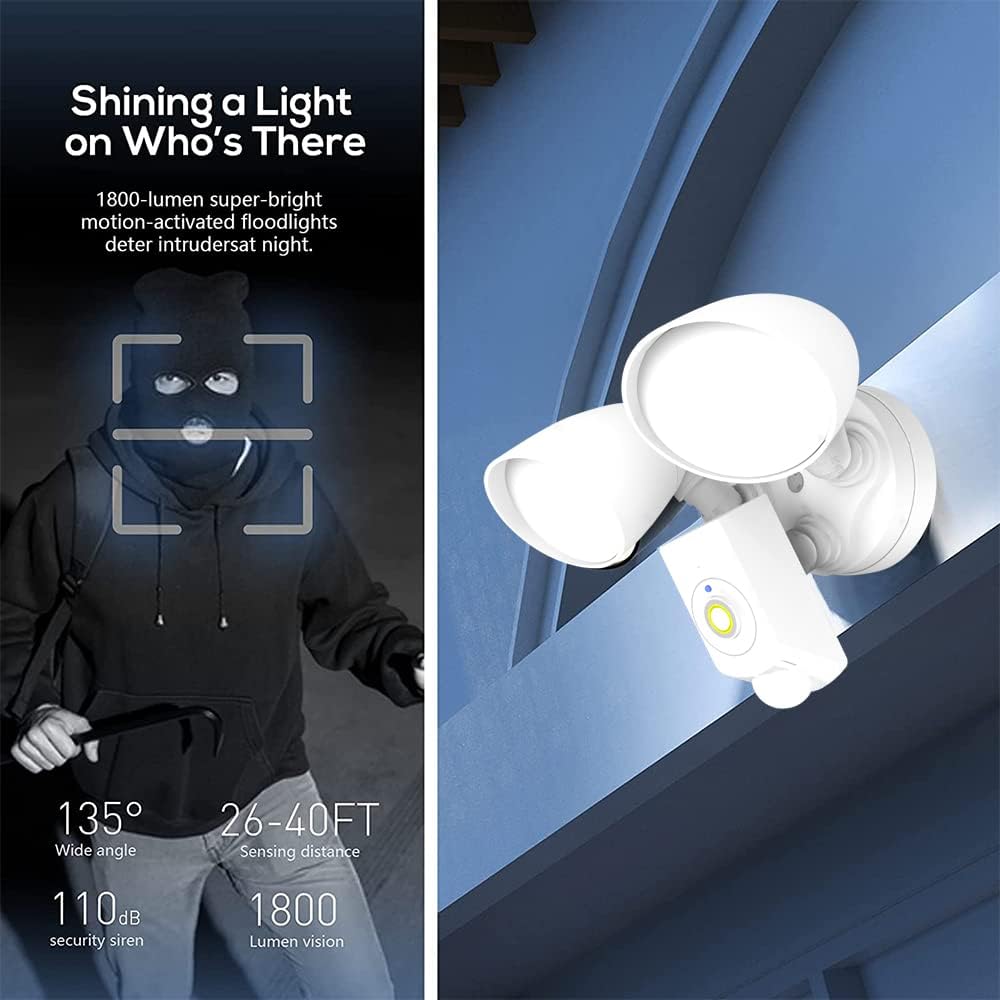 Smart Floodlight Camera, Hardwired Motion Sensor Outdoor Lights with 1080P Home Security Camera, IP65 Waterproof, 2-Way Talk, Night Vision, Smart Siren, Compatible with Alexa