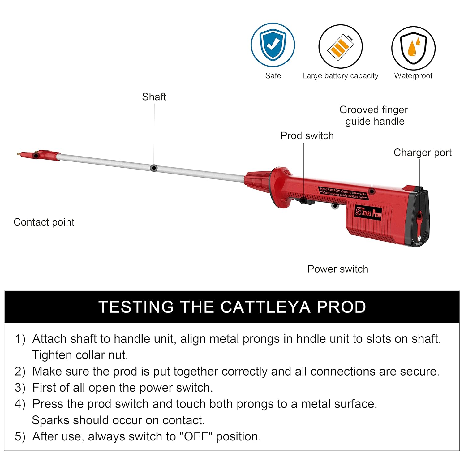 Livestock Prod Electric Cattle Prod Rechargeable Safety Animal Hot Shot with 28in. Flexible Prod Shaft for Cow Pig Cattle Goats and Big Dog