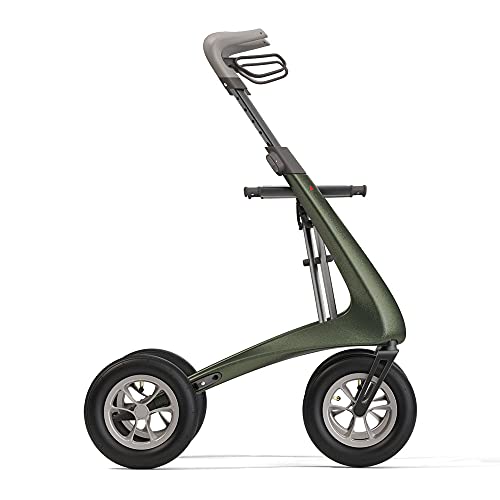 byACRE Carbon Overland/All Terrain Carbon rollator/Big Pneumatic Wheels/Lightweight at only 14.8 lbs/Foldable with seat/Defender Green