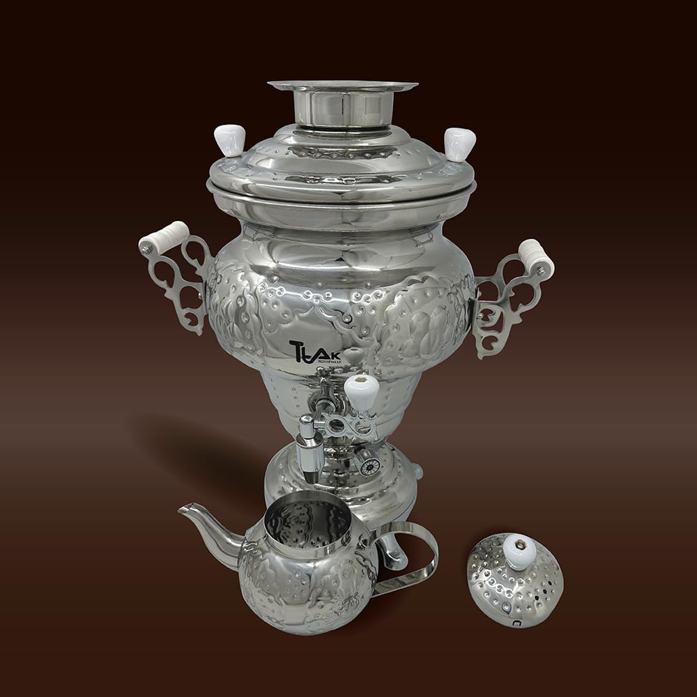 Electric Stainless Steel Samovar - Modern Traditional Design Tea Kettle Overheat Protection LED Temperature Stainless Pot (1 liter) Large Stainless Steel (5.0 Liters) Silver