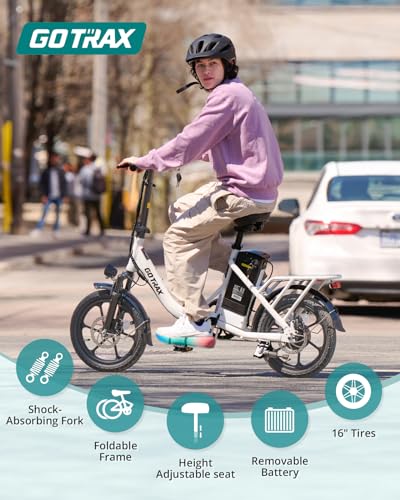 Gotrax 16" Folding Electric Bike, Max 28Miles Range(Pedal-Assist) & Speed 15.5Mph Power by Peak 500W, E-Bike with Removable Battery, Suspension & Adjustable Size, Commuter Bicycle for Adults/Teens