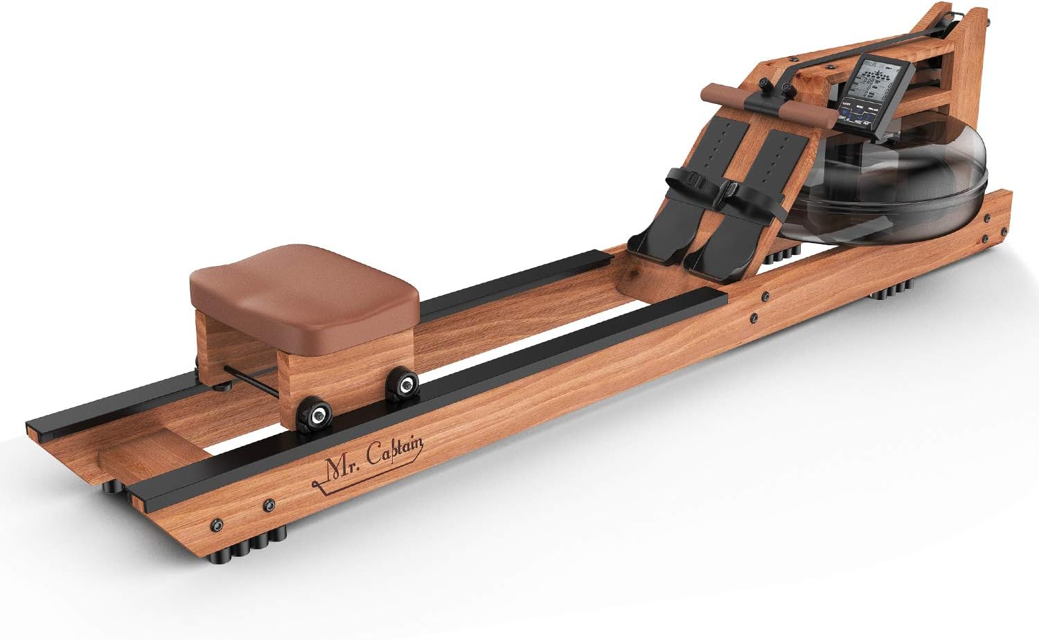 Mr. Captain Rowing Machine for Home Use,Water Resistance Natural Wood Rower with Bluetooth Monitor