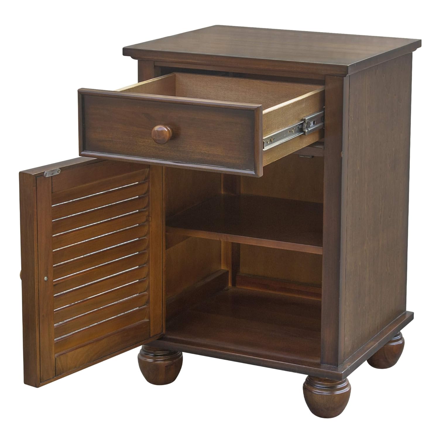 Sunset Trading Bahama Shutter Wood Nightstand, Felt Lined Drawer | Cabinet with Shelf, Tropical walnut