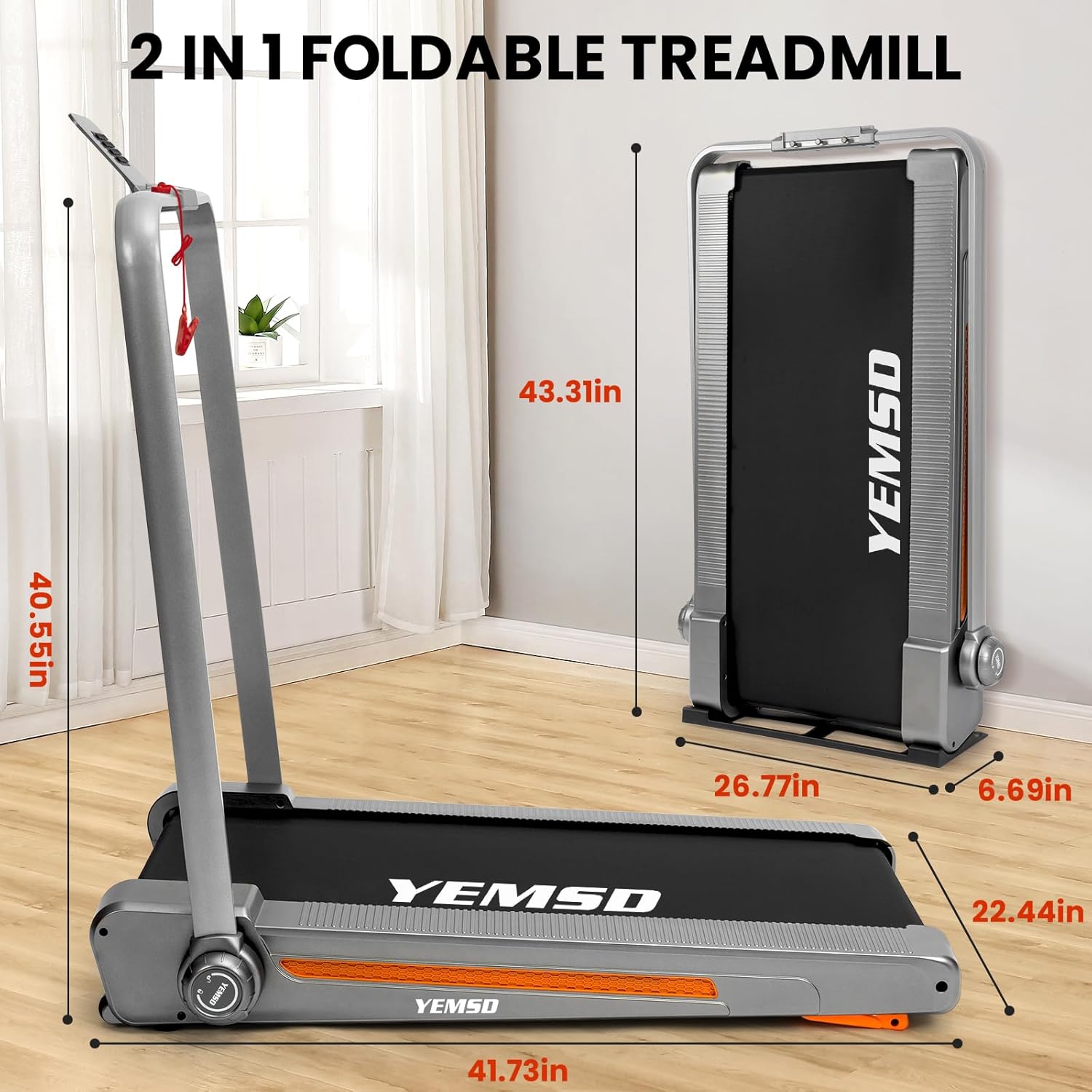 2 in 1 Foldable Treadmill with Incline,Walking Pad Treadmill for Home Office,Under Desk Treadmill 2.5HP, 330 LBS Weight Capacity