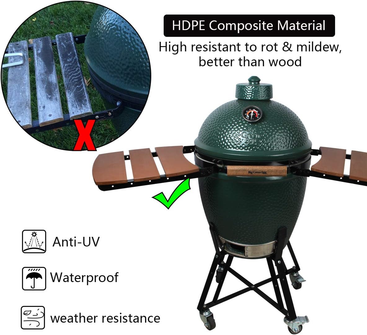 Dracarys HDPE Shelves for Big Green Egg Big Green Egg Accessories Replacement,Grill Egg Mate Folding Side Shelves Fit for Large (L) Big Green Egg Side Shelves Grill Smoker Accessories,Set of 2-New