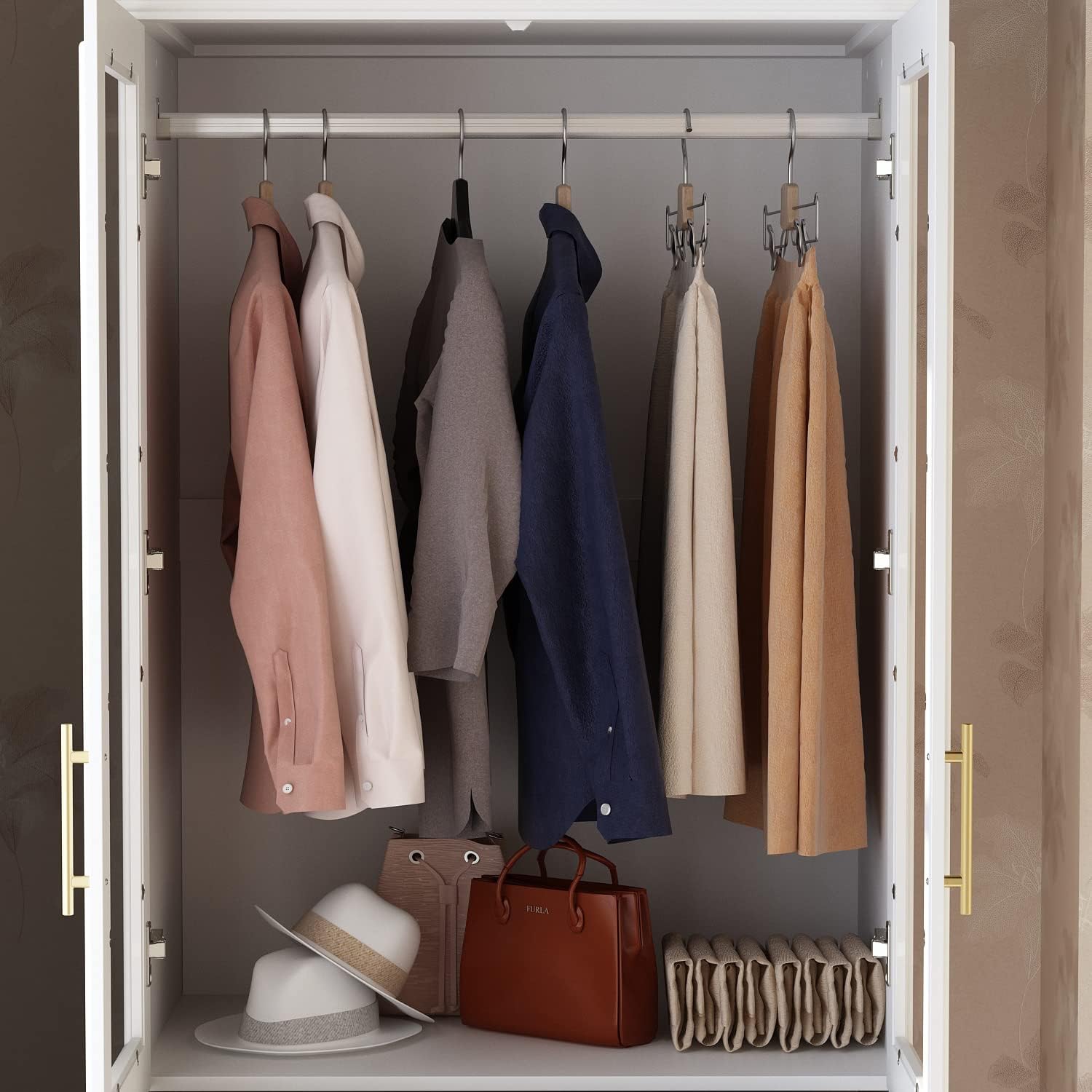 ECACAD Wardrobe Armoire with 2 Glass Doors, 3 Drawers & Hanging Rod, Wooden Closet Storage Cabinet for Bedroom, White (31.7”W x 19.3”D x 74.8”H)