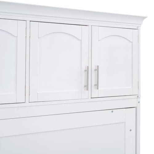 Full Murphy Bed with Cabinets, Full Size Murphy Bed Cabinet Bed, Solid Wood Wall Bed, Hidden Murphy Beds Foldable Platform Bed Frame, Horizontal Murphy Bed for Guest Room or Home Office, Grey