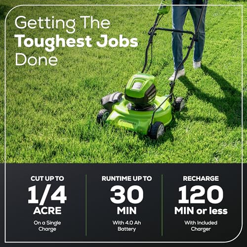 Greenworks 40V 19" Brushless (Push) Cordless Lawn Mower, 4.0Ah Battery and Charger