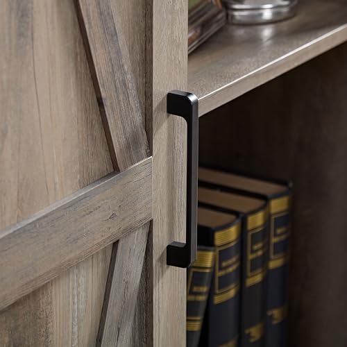 Rustic Farmhouse Tall Storage Cabinet Bookcase with Sliding Barn Door, Adjustable Shelf, Pantry Cupboard Kitchen Organizer Furniture Home Drawer Shelves