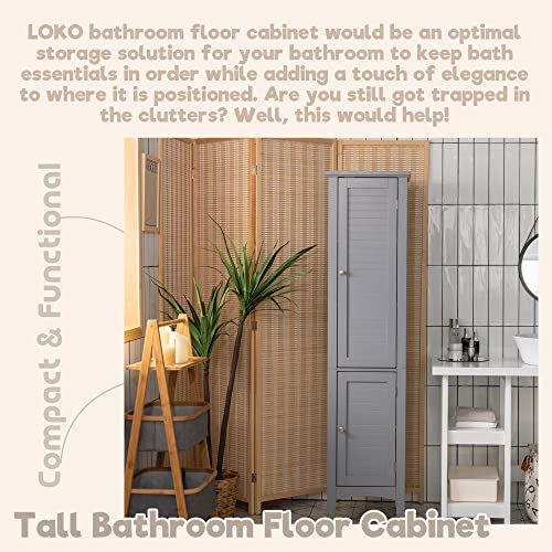 LOKO Tall Bathroom Floor Cabinet, Multifunctional Storage Cabinet with Doors, Narrow Slim Linen Tower for Bathroom, Living Room or Kitchen, 14.5 x 14.5 x 63 inches (Espresso)