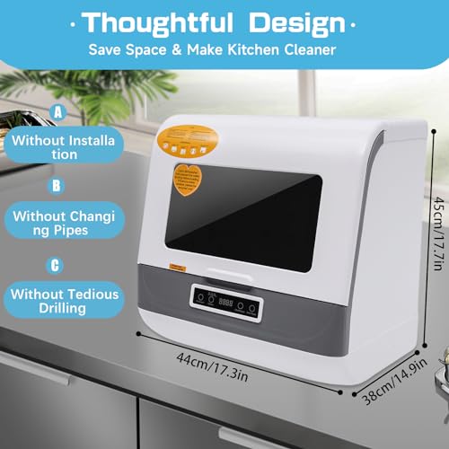 Portable Countertop Dishwasher 5 Wash Programs Streak-Free Deep Cleaning Automatic Dishwasher For Apartments Dormitories Boats & RVs