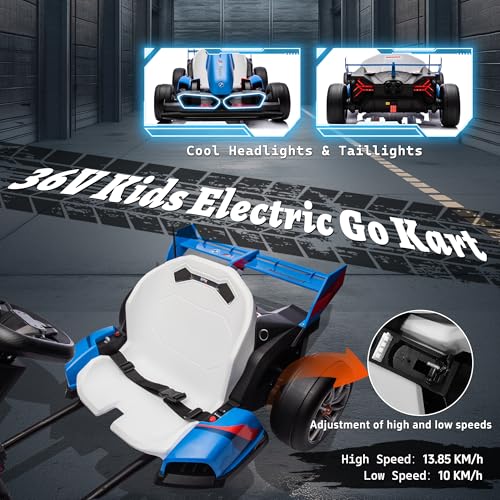 FORESEE 36V Licensed BMW Kids Electric Go Kart, Battery Powered Drift Kart w/Adjustable Seat, Ride On Toy for Big Kids Ages 6+, 8.6MPH Racing Go Cart w/600W Motor, LED Lights & Safety Belt, Black
