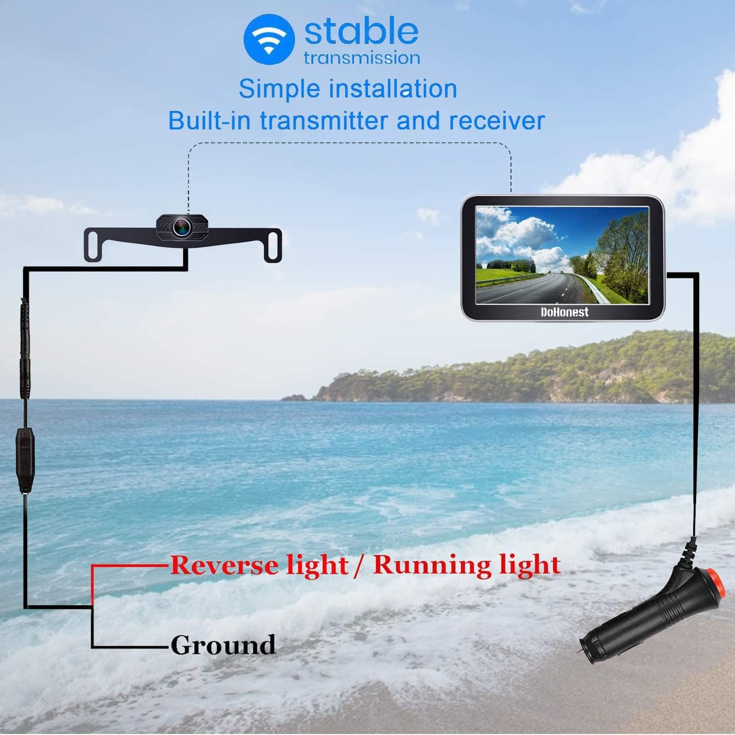Wireless Backup Camera for Trucks Car Pickup Camper Van with 7 Inch Monitor System, HD 1080P Bluetooth Backup Camera Stable Digital Signals, Support Add Second RV Rear View Camera-DoHonest V29