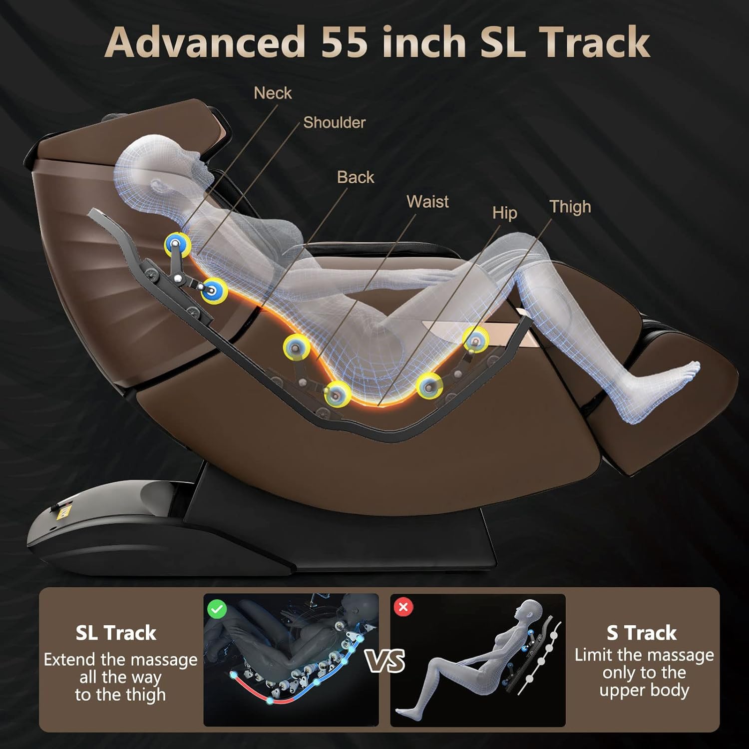 Giantex Massage Chair Full Body - 3D Electric Zero Gravity Shiatsu Massage Recliner Chair with 55” SL Track, Waist Heaters, Airbag Massage, Foot Rollers, 4 Auto Modes, Blue-tooth Speaker