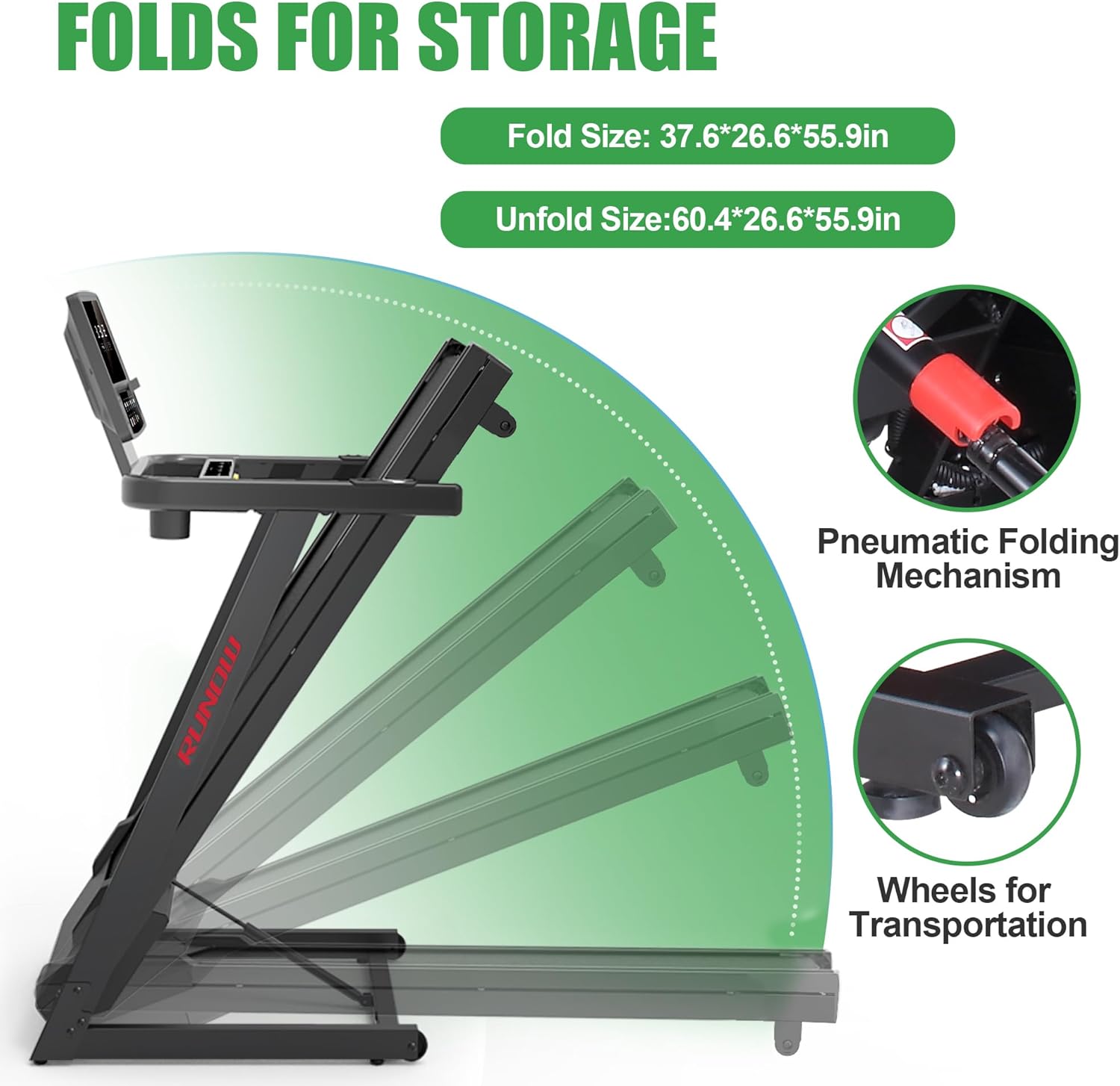 RUNOW Treadmills for Home with 0-12% Auto Incline, Folding Treadmill Perfect for Walking and Running, Built-in Speakers and Customized Programs Bring Superior Training Experience