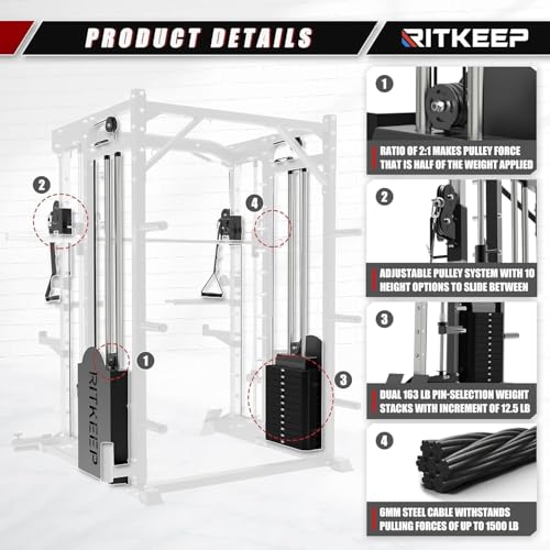 Smith Machine,RitKeep PMAX 5600 Pro,All-in-One Home Gym Equipment Featuring 2200lb Load Capacity and 320lb Weight Stack,Includes T-Bar Row,LAT Pulldown Bar,and More Attachment,for Home Gym Use