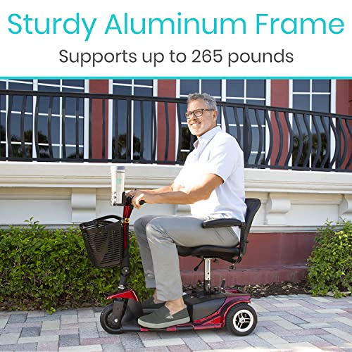 Vive 3 Wheel Mobility Scooter - Electric Powered Mobile Wheelchair Device for Adults - Folding, Collapsible and Compact for Travel - Long Range Power Extended Battery with Charger and Basket Included