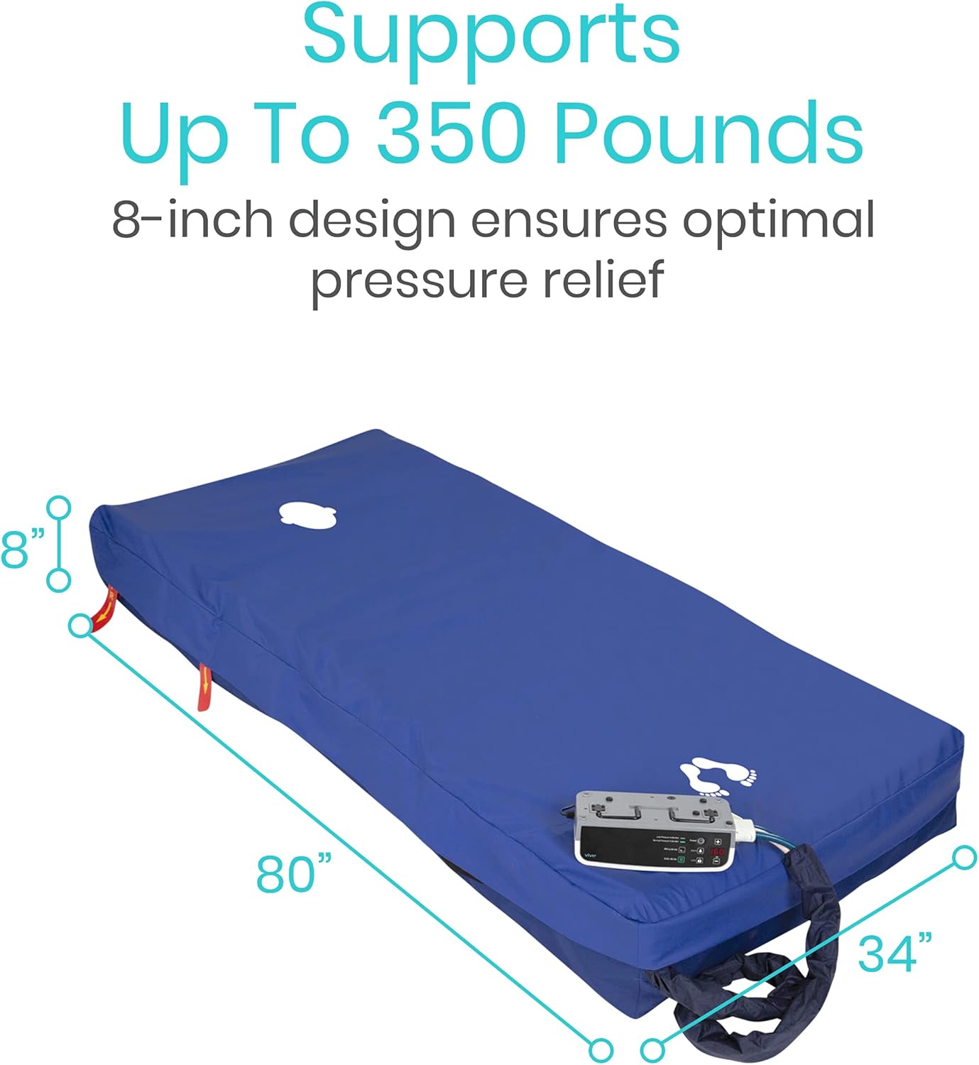 Vive 8" Alternating Pressure Mattress - Low Air Loss Hospital Replacement Mattress - Medical Bed Topper for Pressure Ulcers and Bed Sores - Variable, Inflatable Pressure Pump System
