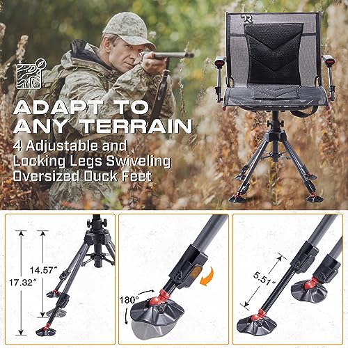 TR 360 Degree Swivel Hunting Chair,400 lbs Capacity Silent Hunting Blind Chair,4 Legs Height Adjustable,Comfortable Padded Seat,Portable Ground Hunting Chair for Deer Dove Hunting