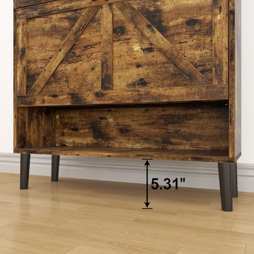 HOMEFORT Shoe Storage Cabinet for Entryway, Slim Shoe Organizer with Two Flip Drawers, Narrow Shoe Rack Cabinet with Wood Legs, Farmhouse Hidden Shoe Cabinet for Front Door Entrance,Rustic Brown