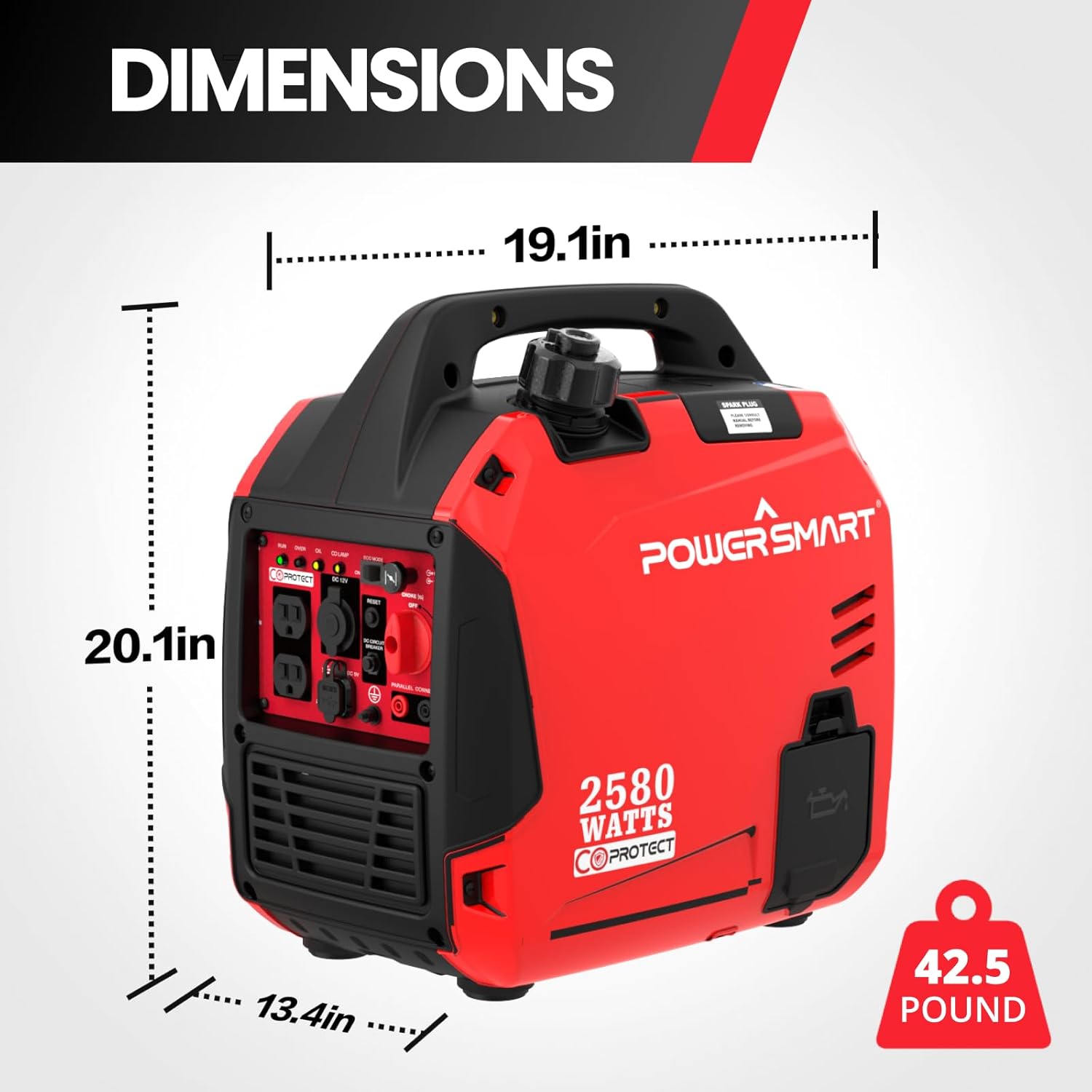PowerSmart 2580-Watt Portable Inverter Generator, CO Protector, Lightweight Generator for Camping & Home Backup