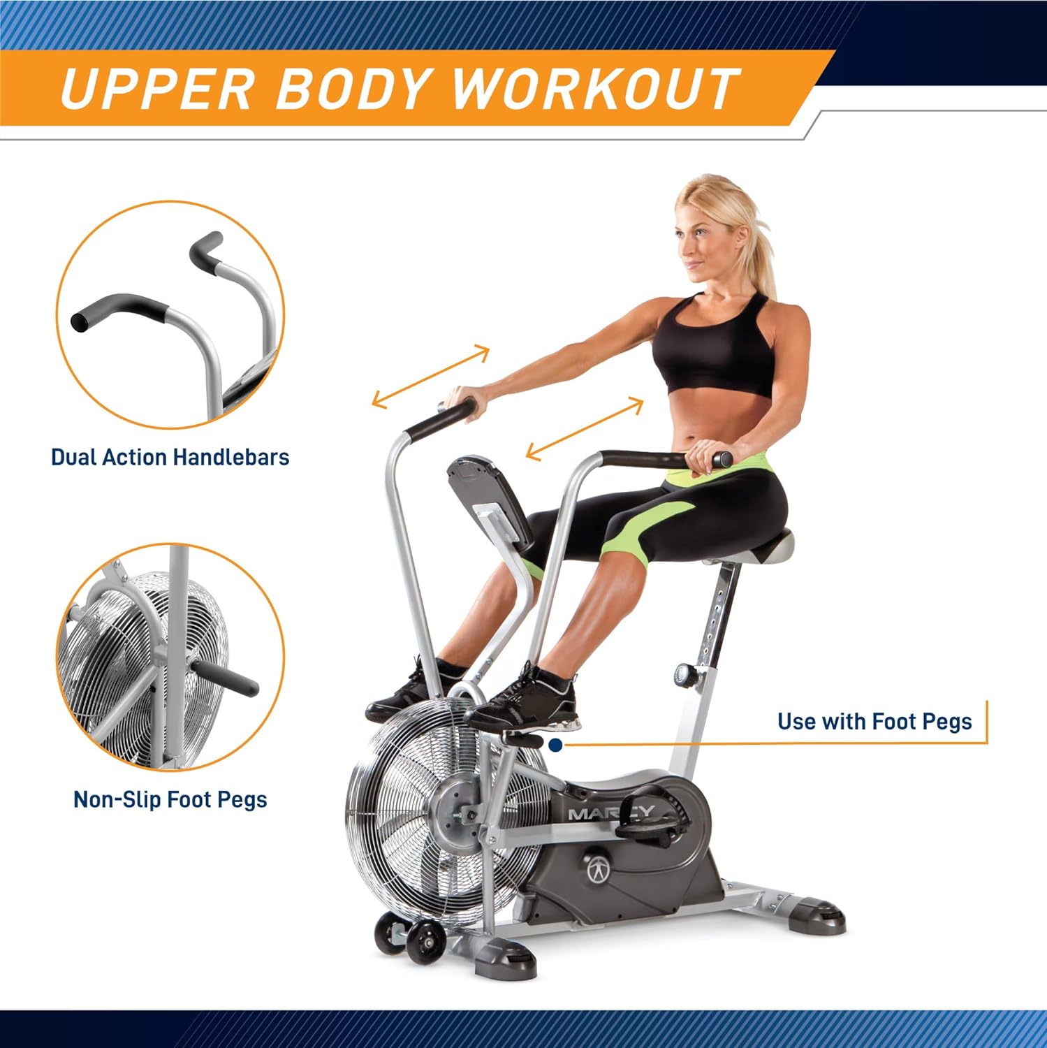 Marcy Exercise Upright Fan Bike for Cardio Training and Workout AIR-1 , black, 48.0' L x 25.0' W x 48.0' H
