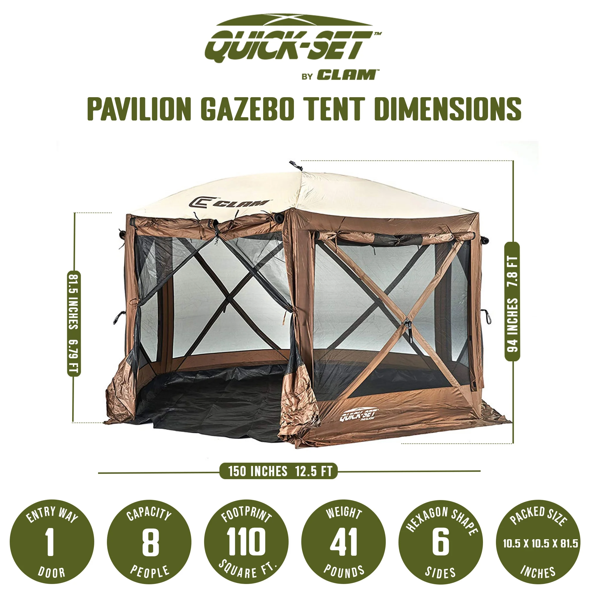 CLAM Quickset Pavilion 12.5' Portable Outdoor Gazebo Canopy Tent with Floor Tarp
