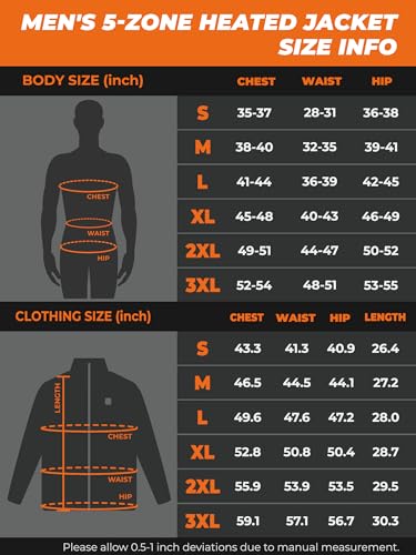 ORORO Men's Dual Control Heated Jacket with 5 Heat Zones, Up to 20 Hours of Warmth