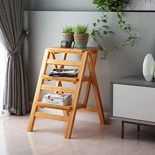Wooden Step Stool,Wooden Folding Step Stool 3 Step Ladder Chair Foldable Stair Stool Multifunction Pine Wood Ladder for Home, Library and Office Max Load 150kg Space Saving