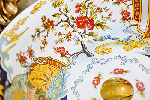 Ceramic Bathroom Vessel Sinks Luxury Retro Style Painted Multi Color Porcelain Round Sink Bowl