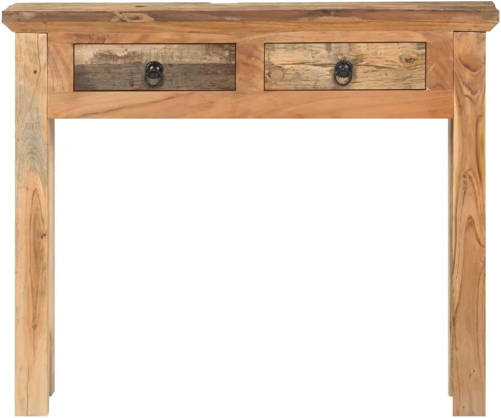 vidaXL - Rectangular Console Table Crafted with Solid Acacia Wood and Reclaimed Wood - Rustic Brown Hall Table with 2 Drawers - Farmhouse Wood Table - 35.6"x11.8"x29.5" - Unique Interior Decor