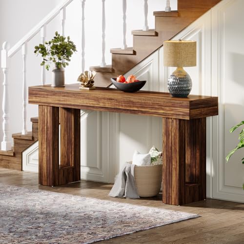 Tribesigns 63-Inch Long Console Table, Farmhouse Wooden Sofa Table Behind The Couch, Narrow Entryway Table for Entrance, Hallway, Living Room (Rustic Brown)