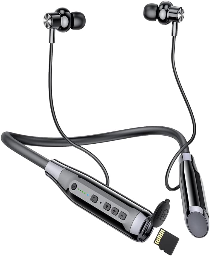 Wireless Bluetooth Headphones with TF Card Slot, 100H Playtime Neckband Bluetooth Earphones Wireless Earbuds, Running Wireless Earbuds Bluetooth for Sports, Home Office, Video Conference (Black)