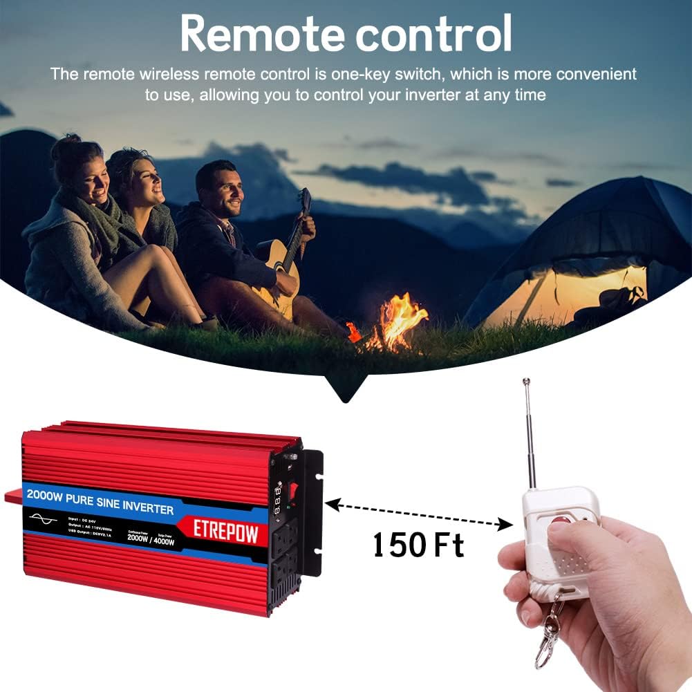 ETREPOW 3000 Watt/6000 Watt Pure Sine Wave Power Inverter 12V DC to 110V /120V AC Power Converter Wireless Remote Control-Off-Grid Inverter for Outdoor ,Home,Camping, RV,Truck,Car