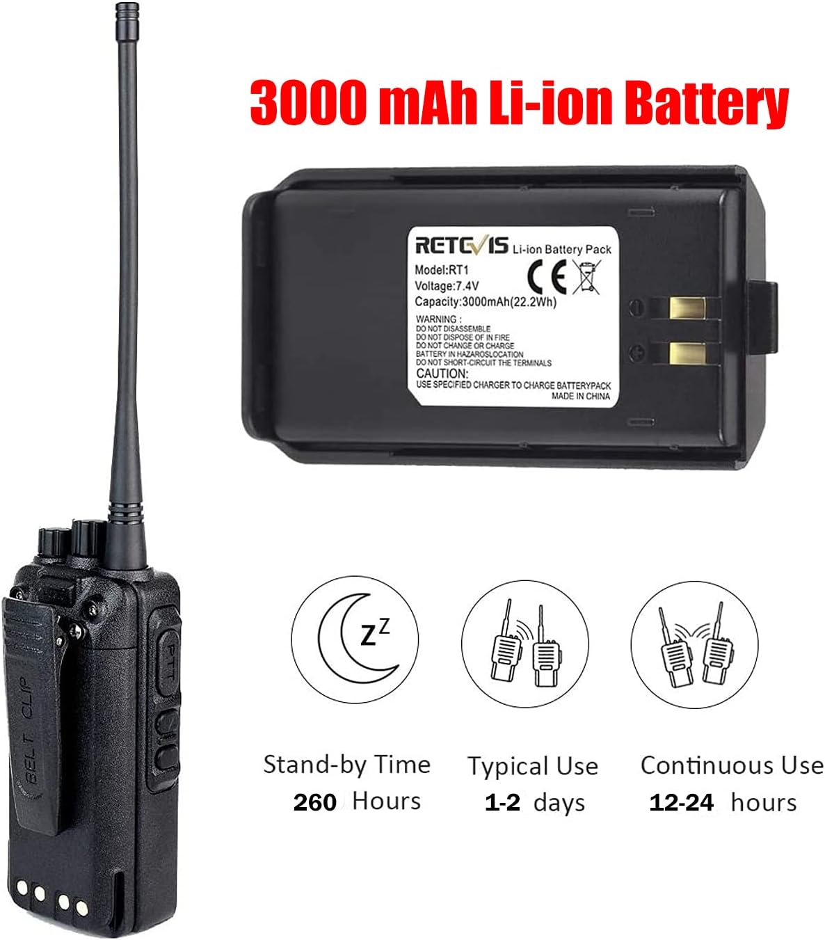 Retevis RT1 Walkie Talkies with Earpiece and Mic,Long Range Heavy Duty Two Way Radios,3000mAh Rechargeable 2 Way Radio for Truck,Warehouse(5 Pack)