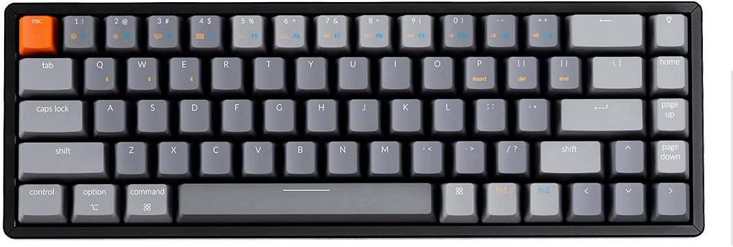 Keychron K6 68-Key Wireless Bluetooth/USB Wired Gaming Mechanical Keyboard, Compact 65% Layout RGB LED Backlit N-Key Rollover Aluminum Frame for Mac Windows, Gateron G Pro Brown Switch
